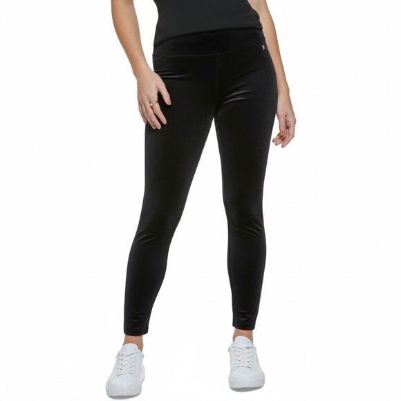 NWT Calvin Klein M2XFK050 Velour Pull-on Skinny Leggings Pants in Black - Picture 1 of 2